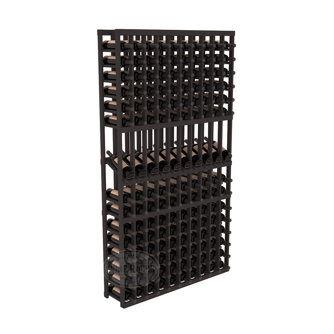 InstaCellar - 10 Column Display Row Rack in Ponderosa Pine Black stained without WineSafe™ Satin Sealant