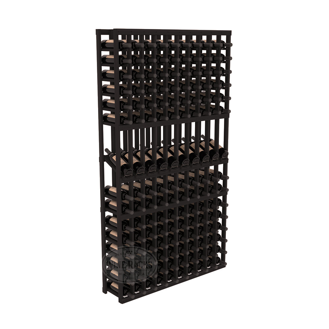 InstaCellar - 10 Column Display Row Rack in Premium Redwood Black stained without WineSafe™ Satin Sealant
