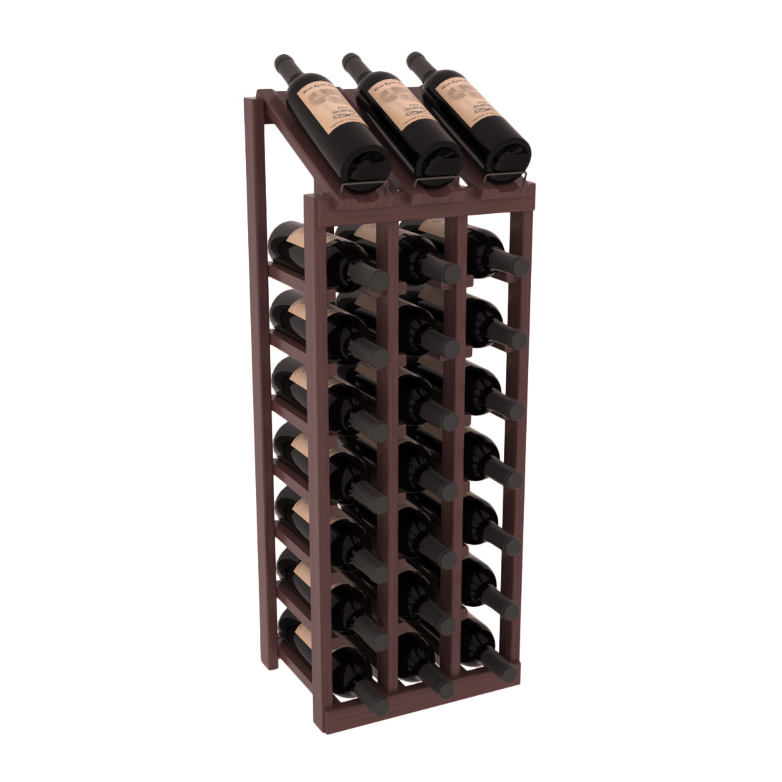 InstaCellar - 3 Column, 8R Display Top Rack in Grand Mahogany Walnut stained with WineSafe™ Satin Sealant