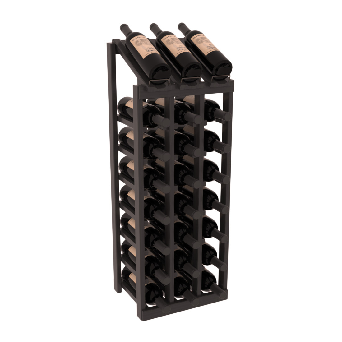 InstaCellar - 3 Column, 8R Display Top Rack in Grand Mahogany Black stained with WineSafe™ Satin Sealant