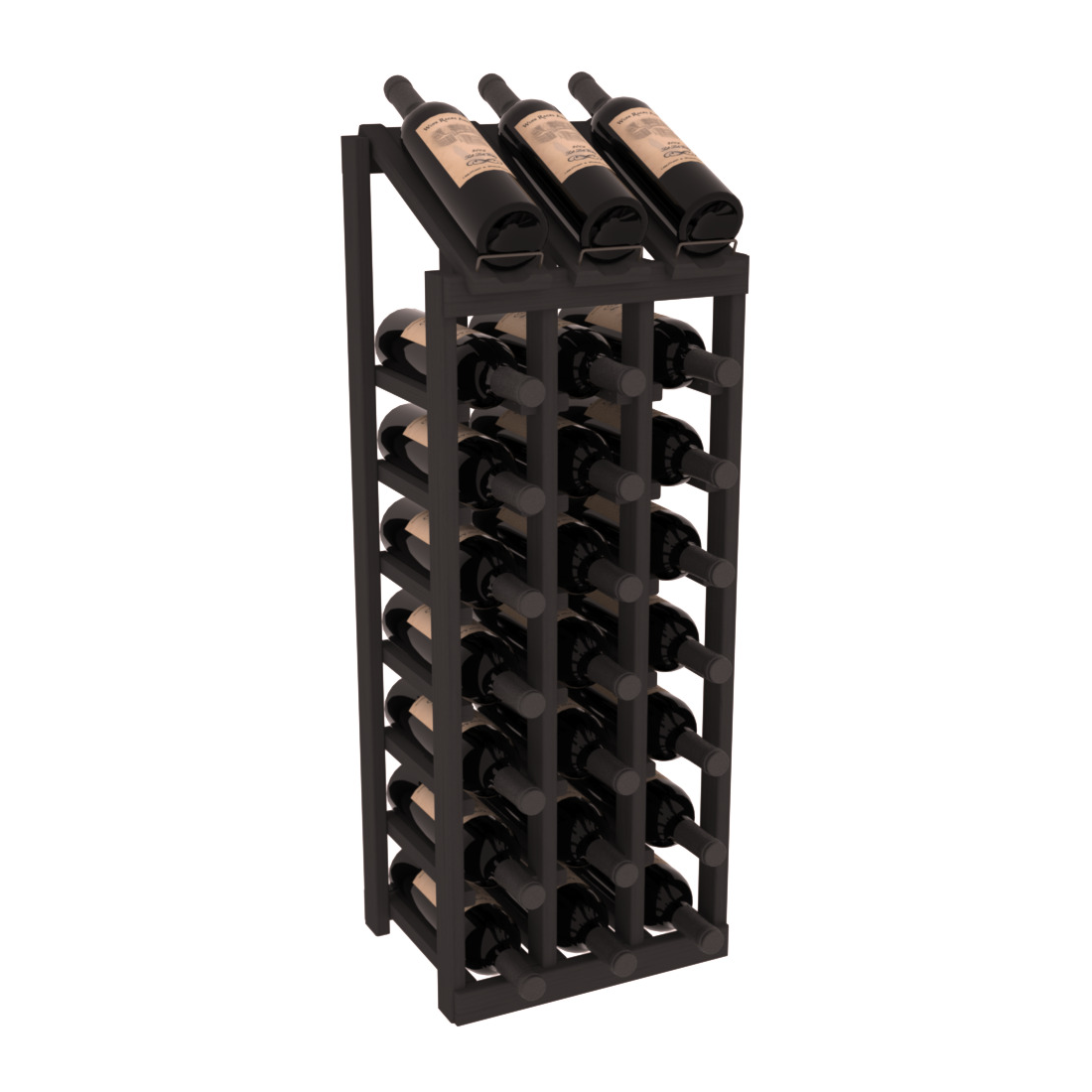 InstaCellar - 3 Column, 8R Display Top Rack in Pine Black stained without WineSafe™ Satin Sealant