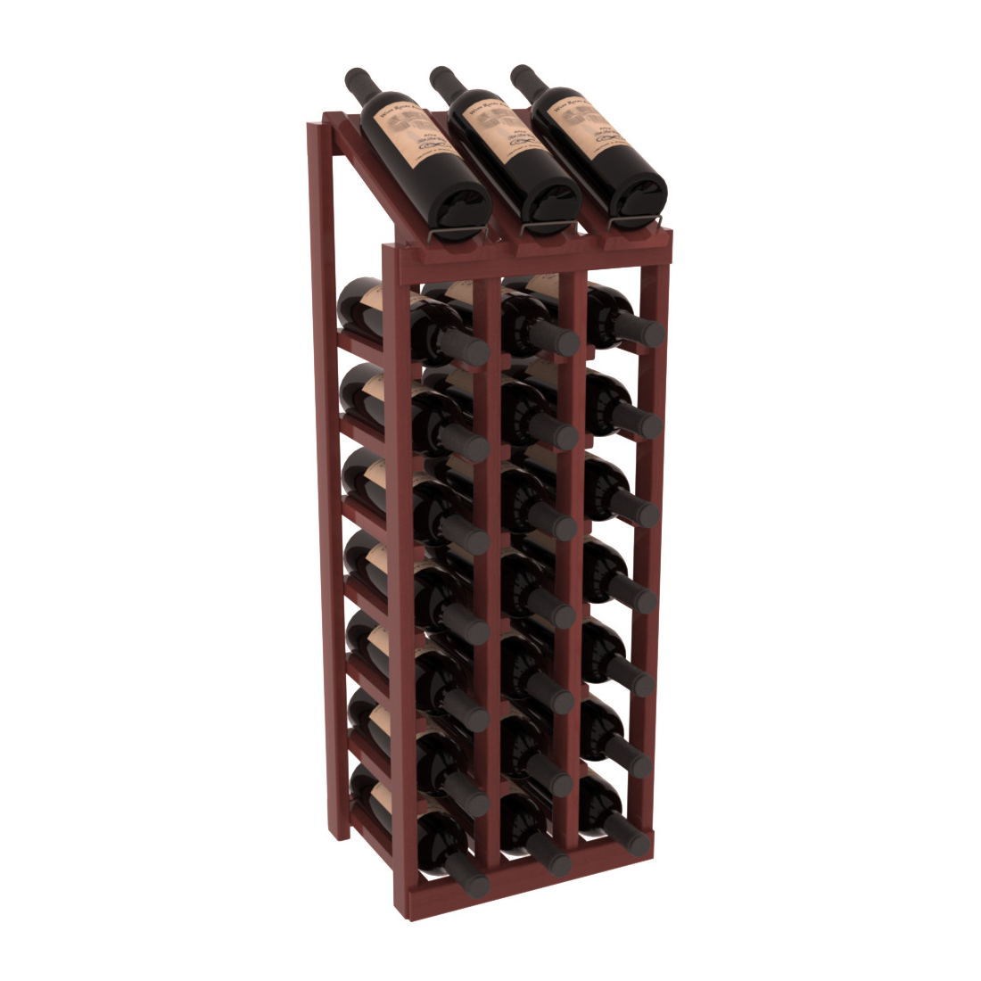 InstaCellar - 3 Column, 8R Display Top Rack in Redwood Cherry stained with WineSafe™ Satin Sealant