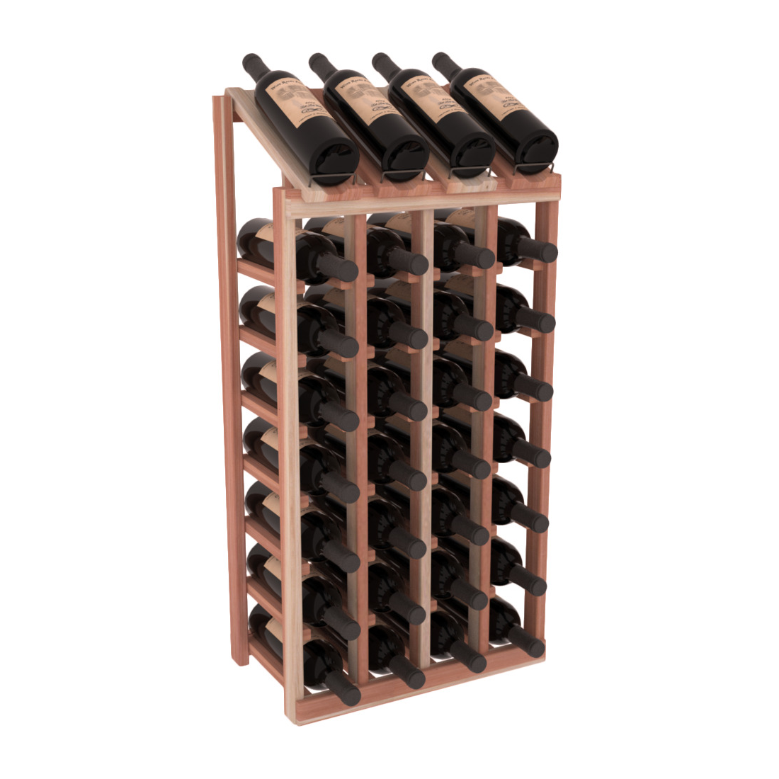 InstaCellar - 4 Column, 8R Display Top Rack in Redwood Unstained without WineSafe™ Satin Sealant