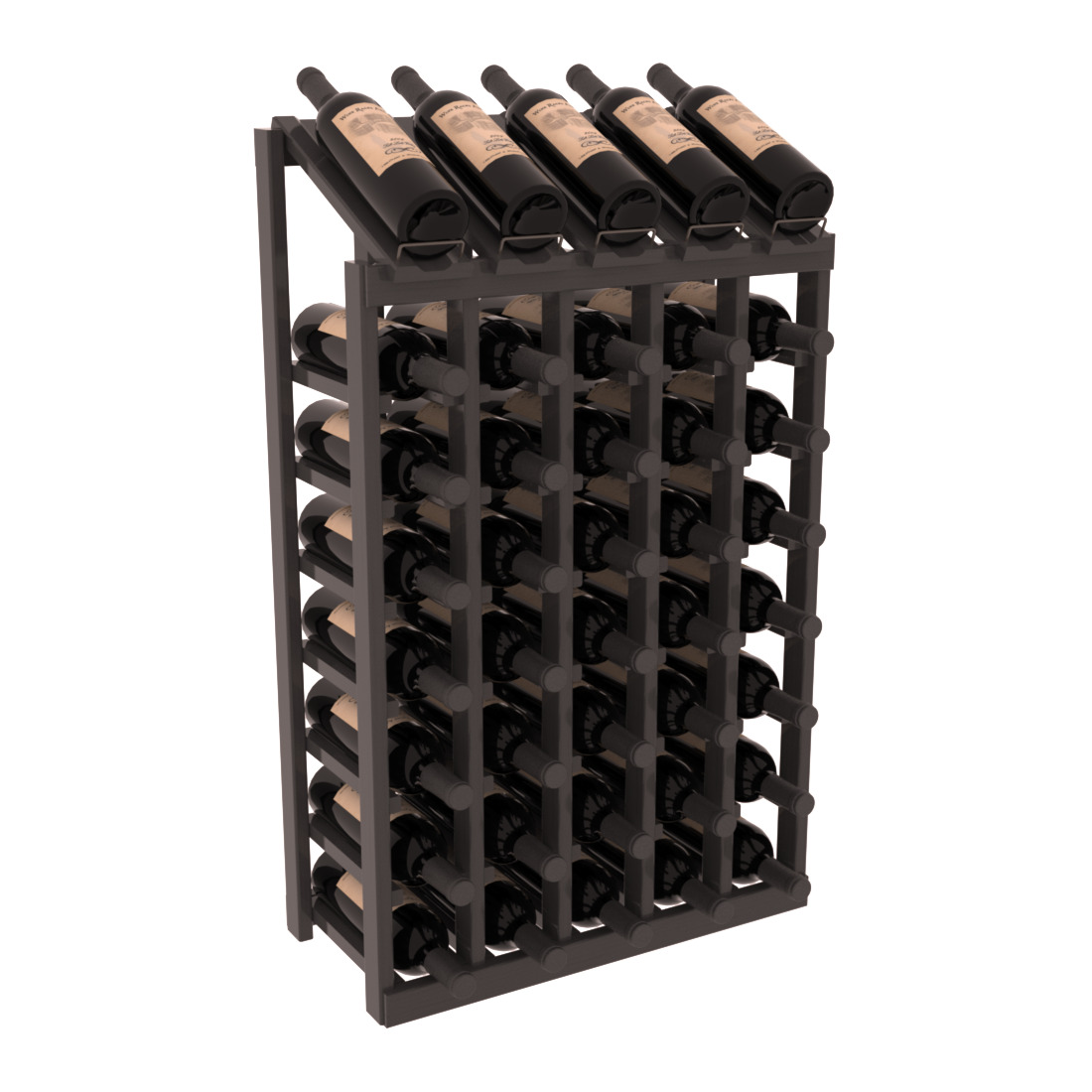 InstaCellar - 5 Column, 8R Display Top Rack in Pine Black stained with WineSafe™ Satin Sealant