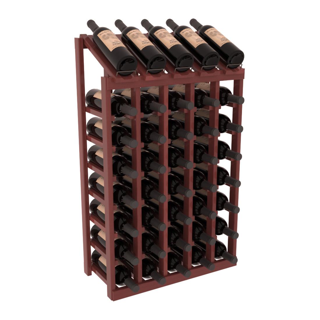 InstaCellar - 5 Column, 8R Display Top Rack in Redwood Cherry stained with WineSafe™ Satin Sealant