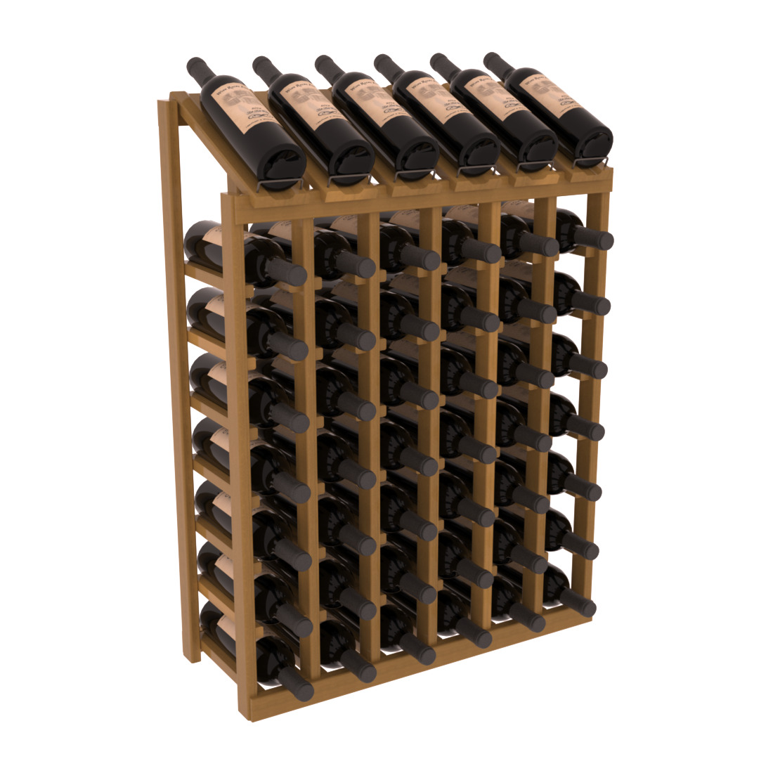 InstaCellar - 6 Column, 8R Display Top Rack in Redwood Oak stained with WineSafe™ Satin Sealant
