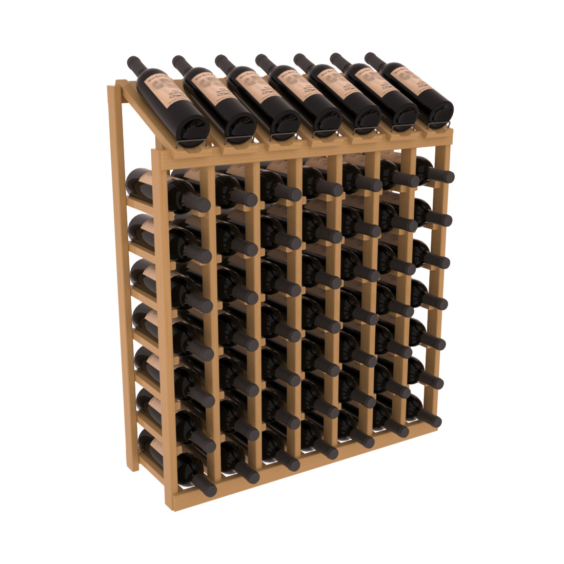 InstaCellar - 7 Column, 8R Display Top Rack in Pine Oak stained with WineSafe™ Satin Sealant