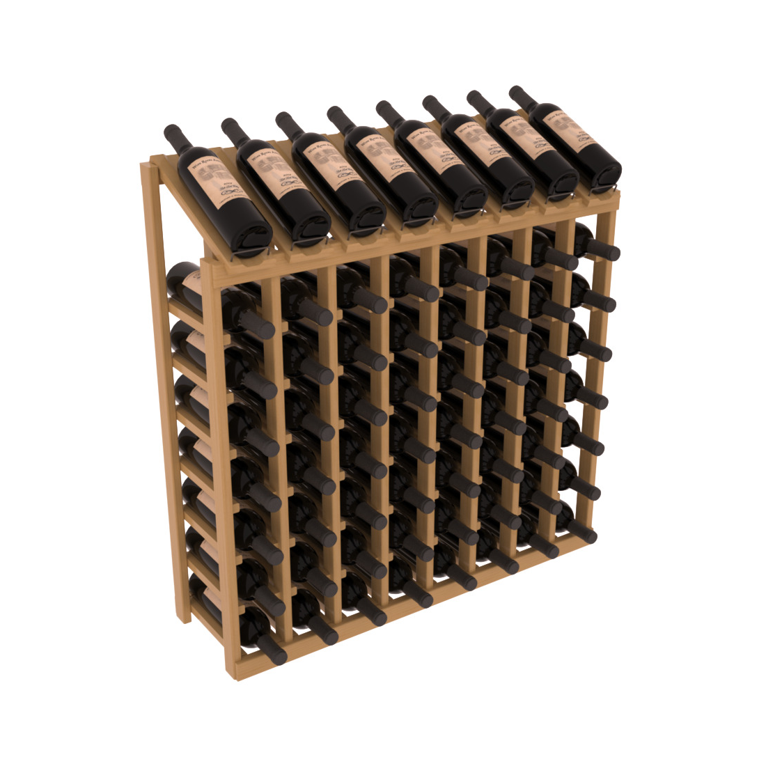 InstaCellar - 8 Column, 8R Display Top Rack in Pine Oak stained with WineSafe™ Satin Sealant