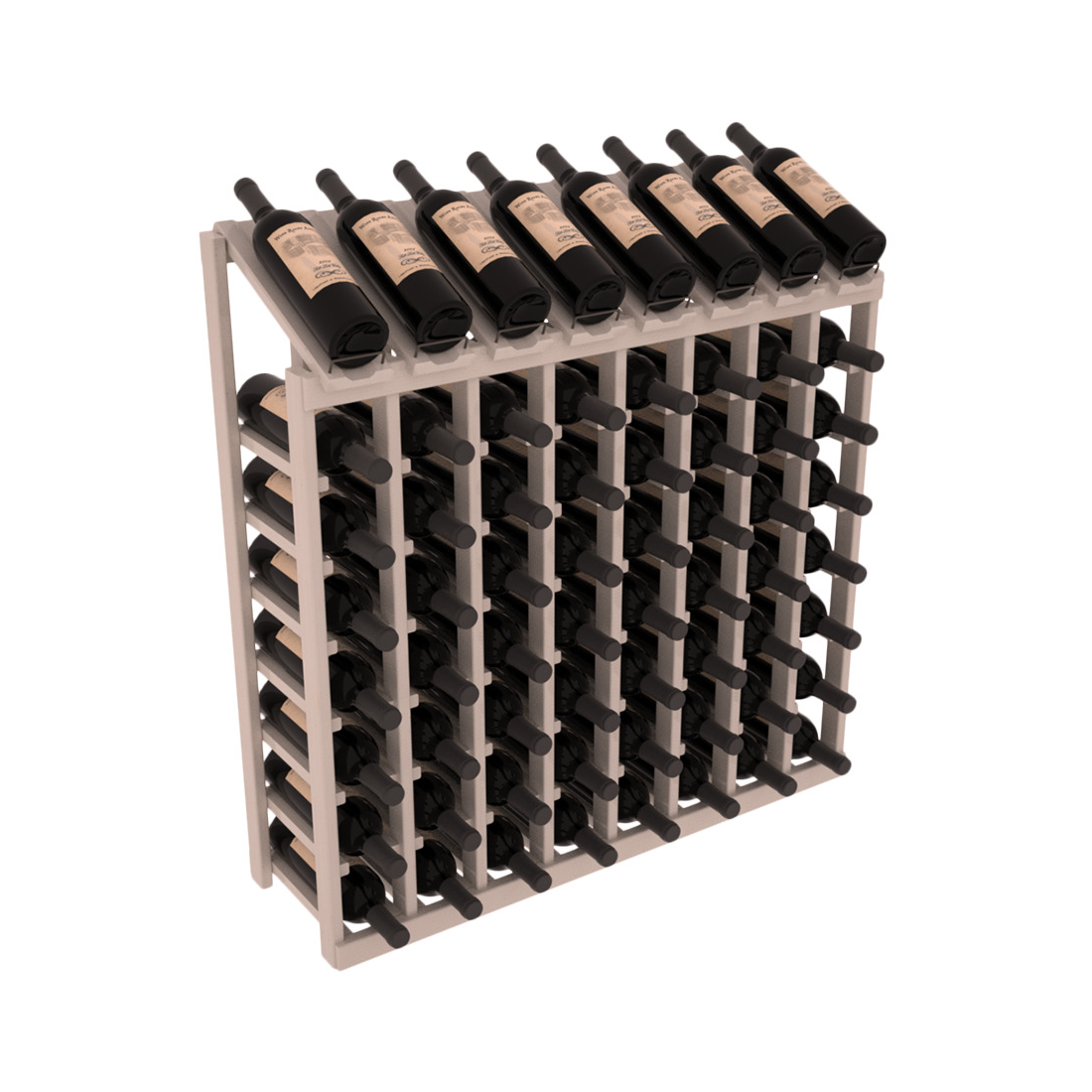 InstaCellar - 8 Column, 8R Display Top Rack in Pine Greywash stained with WineSafe™ Satin Sealant