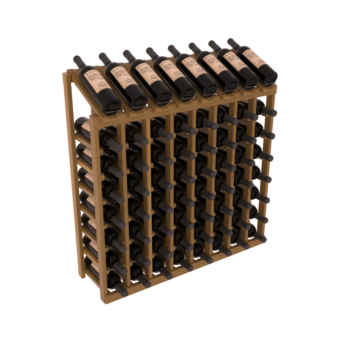 InstaCellar - 8 Column, 8R Display Top Rack in Redwood Oak stained with WineSafe™ Satin Sealant
