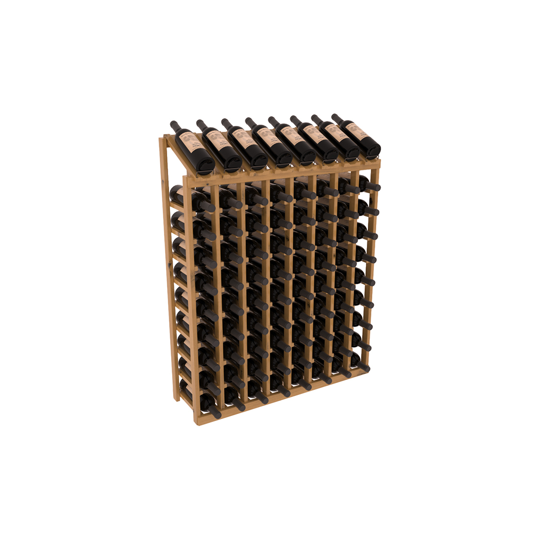 InstaCellar - 8 Column, 10R Display Top Rack in Alder Oak stained with WineSafe™ Satin Sealant