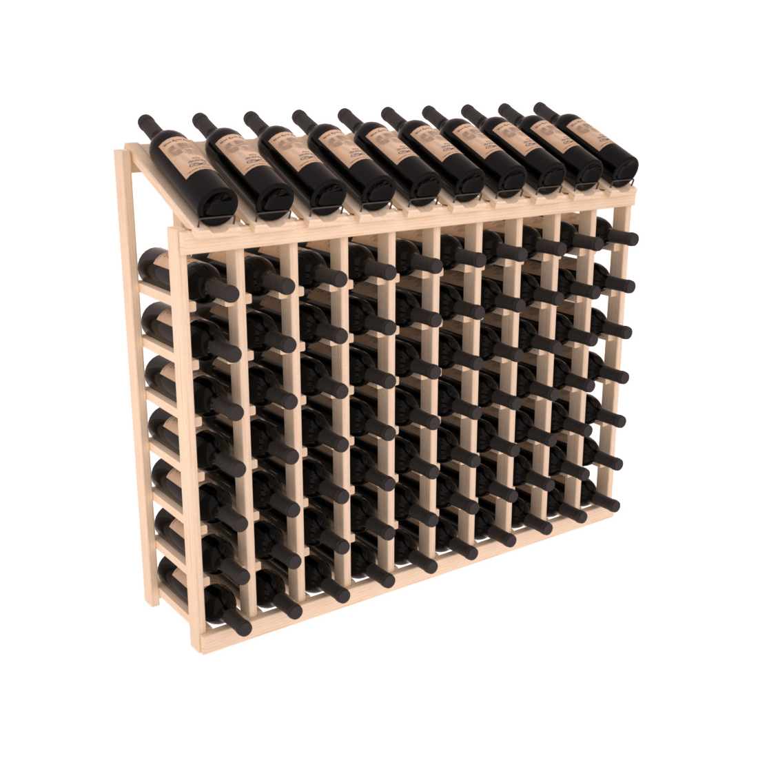 InstaCellar - 8 Column, 10R Display Top Rack in Pine Unstained without WineSafe™ Satin Sealant