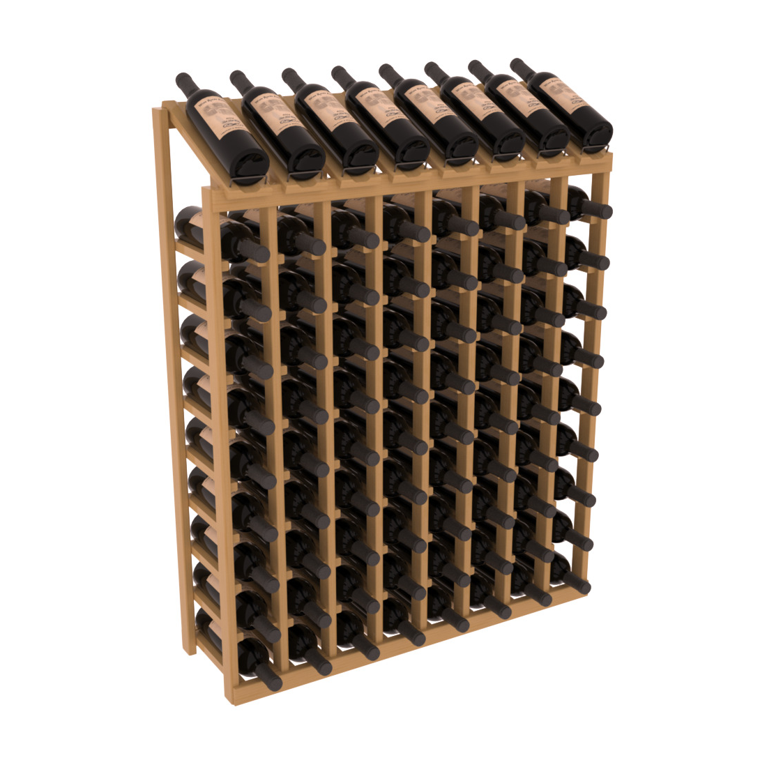 InstaCellar - 8 Column, 10R Display Top Rack in Pine Oak stained with WineSafe™ Satin Sealant