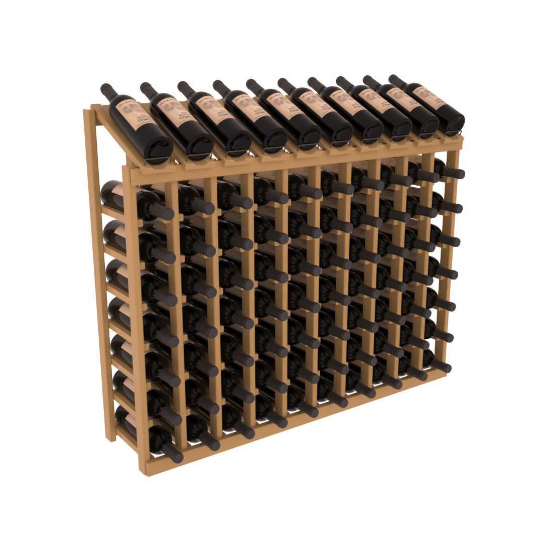 InstaCellar - 8 Column, 10R Display Top Rack in Pine Oak stained with WineSafe™ Satin Sealant
