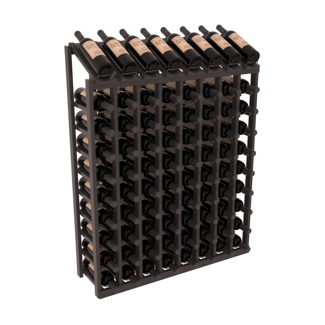 InstaCellar - 8 Column, 10R Display Top Rack in Pine Black stained with WineSafe™ Satin Sealant
