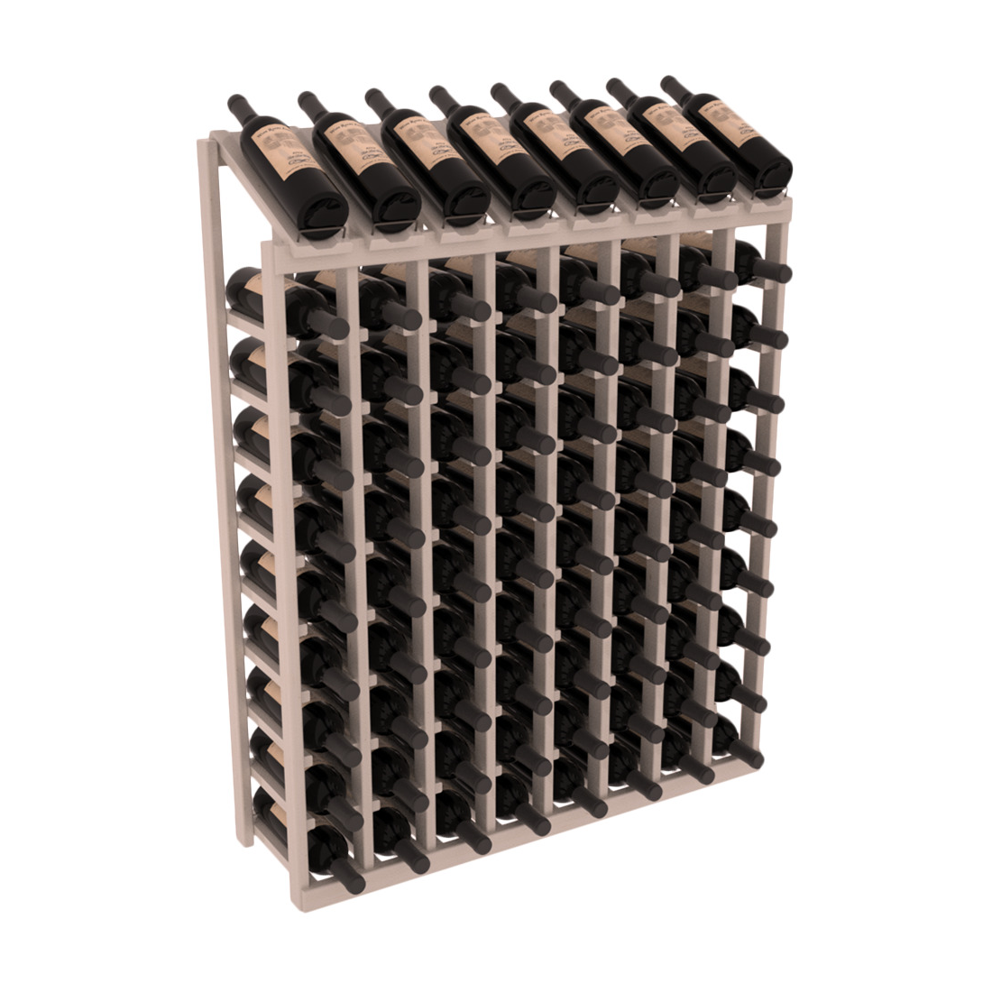 InstaCellar - 10 Column, 8R Display Top Rack in Pine Greywash stained with WineSafe™ Satin Sealant