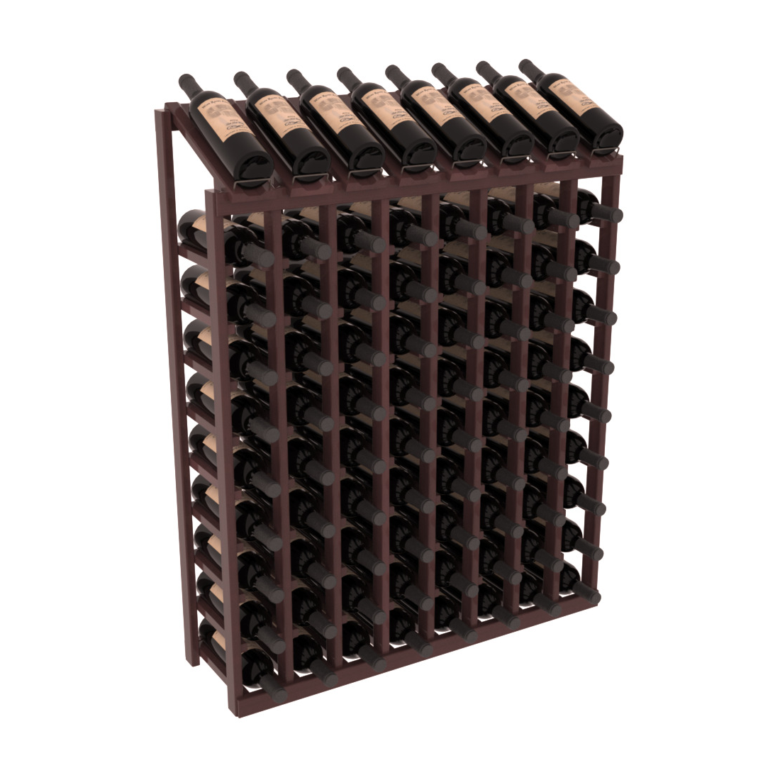 InstaCellar - 10 Column, 8R Display Top Rack in Redwood Walnut stained with WineSafe™ Satin Sealant