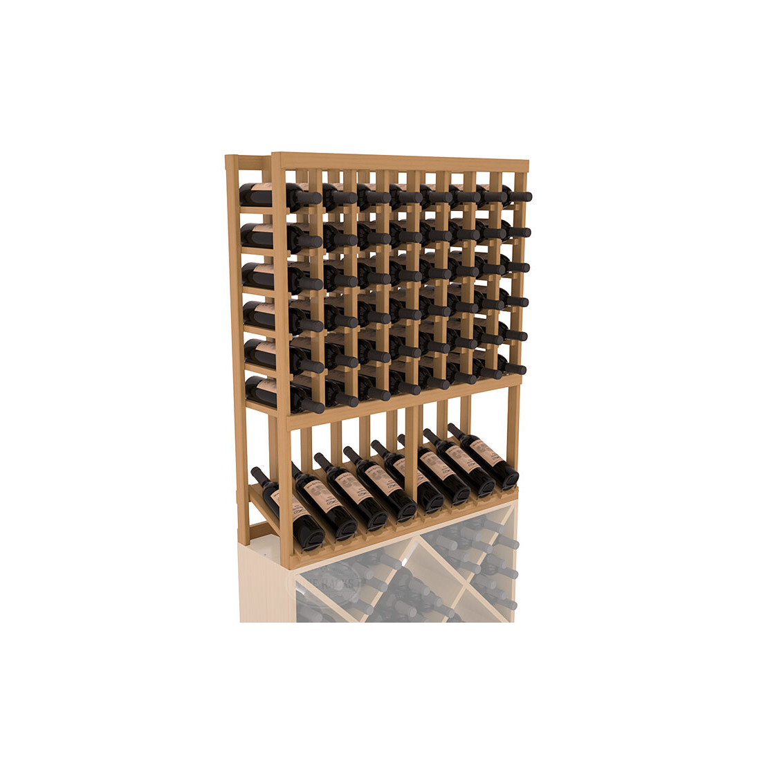 InstaCellar - 8 Column High Reveal Rack in Ponderosa Pine Oak stained with WineSafe™ Satin Sealant