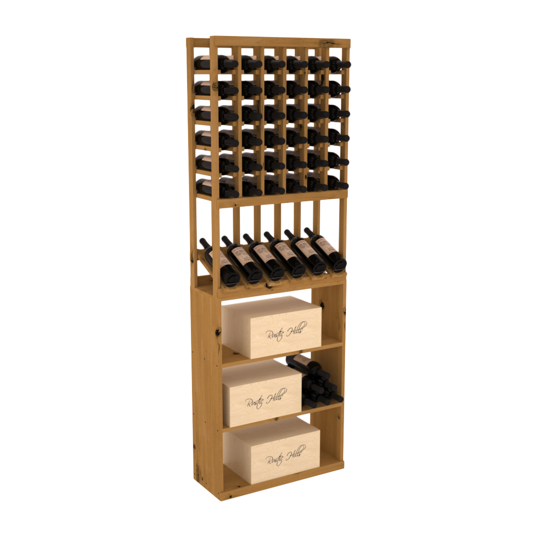 InstaCellar - 6 Column High Reveal Case Bin Combo in Knotty Alder Oak stained without WineSafe™ Satin Sealant