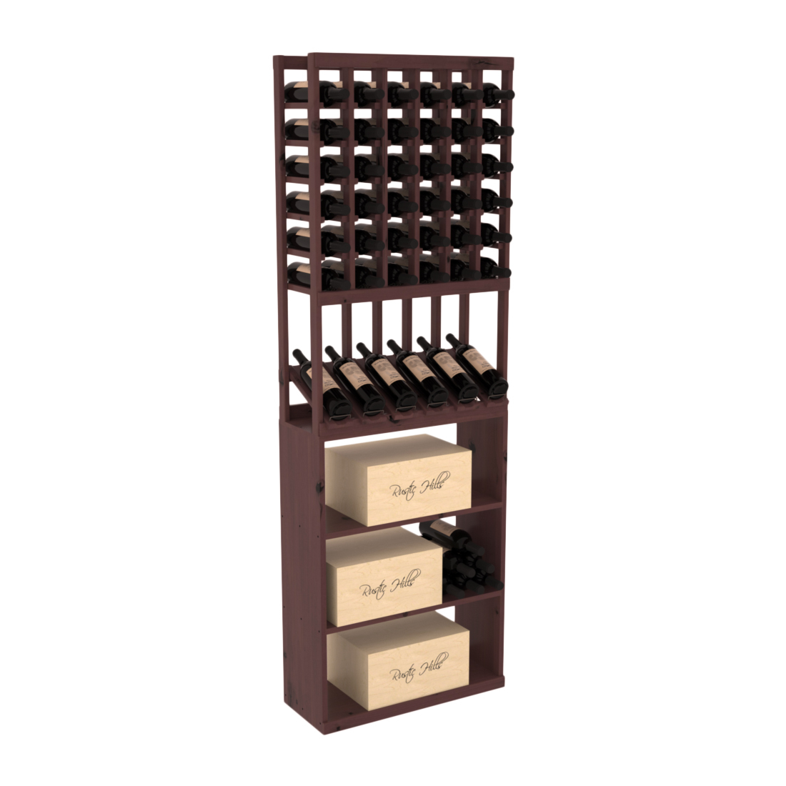InstaCellar - 6 Column High Reveal Case Bin Combo in Knotty Alder Walnut stained with WineSafe™ Satin Sealant