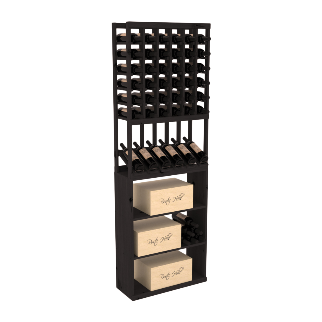 InstaCellar - 6 Column High Reveal Case Bin Combo in Knotty Alder Black stained without WineSafe™ Satin Sealant