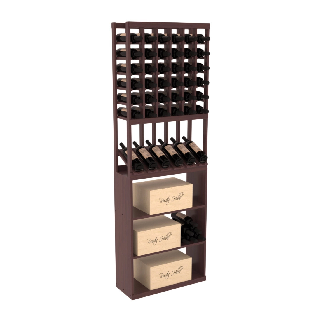 InstaCellar - 6 Column High Reveal Case Bin Combo in Grand Mahogany Walnut stained with WineSafe™ Satin Sealant