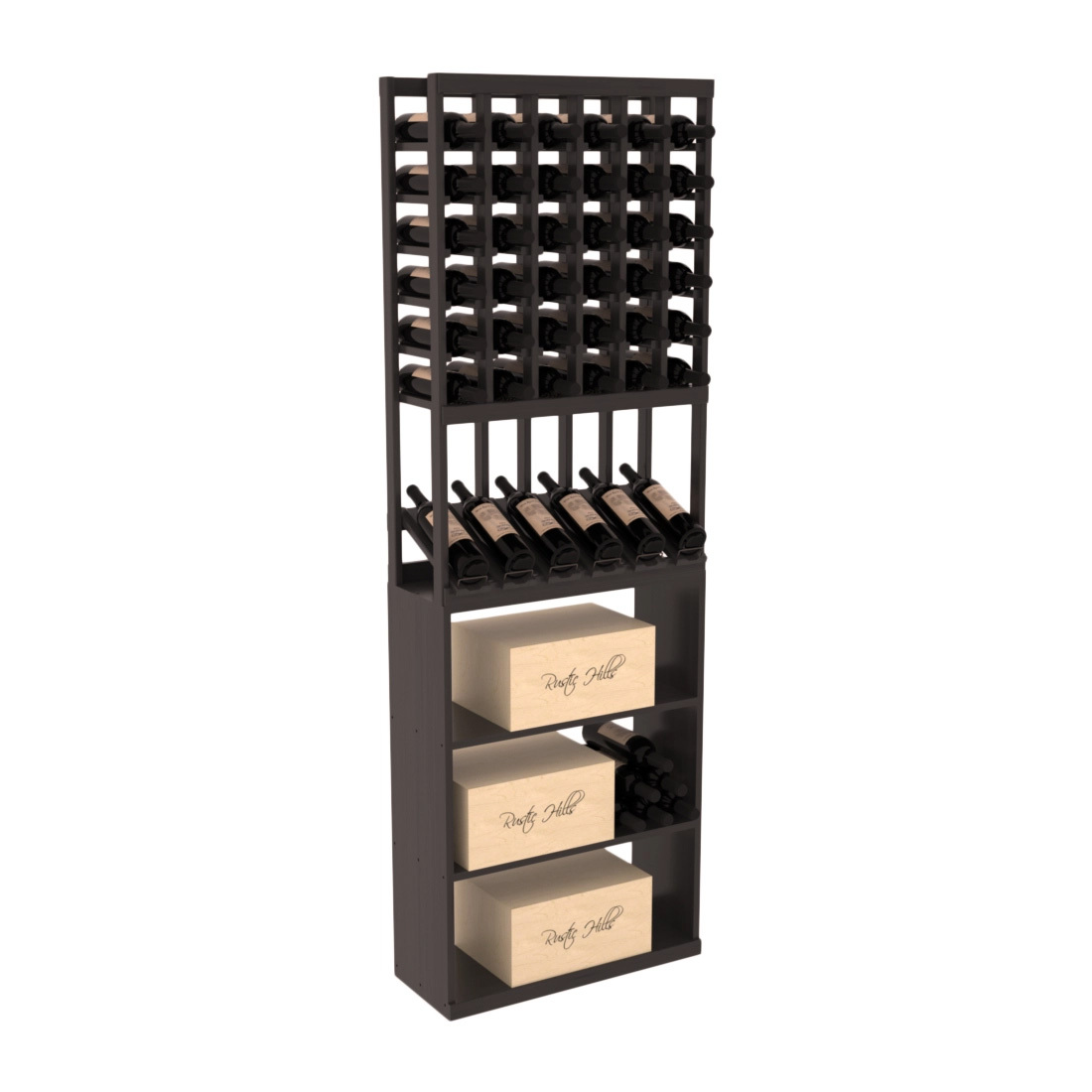 InstaCellar - 6 Column High Reveal Case Bin Combo in Grand Mahogany Black stained with WineSafe™ Satin Sealant