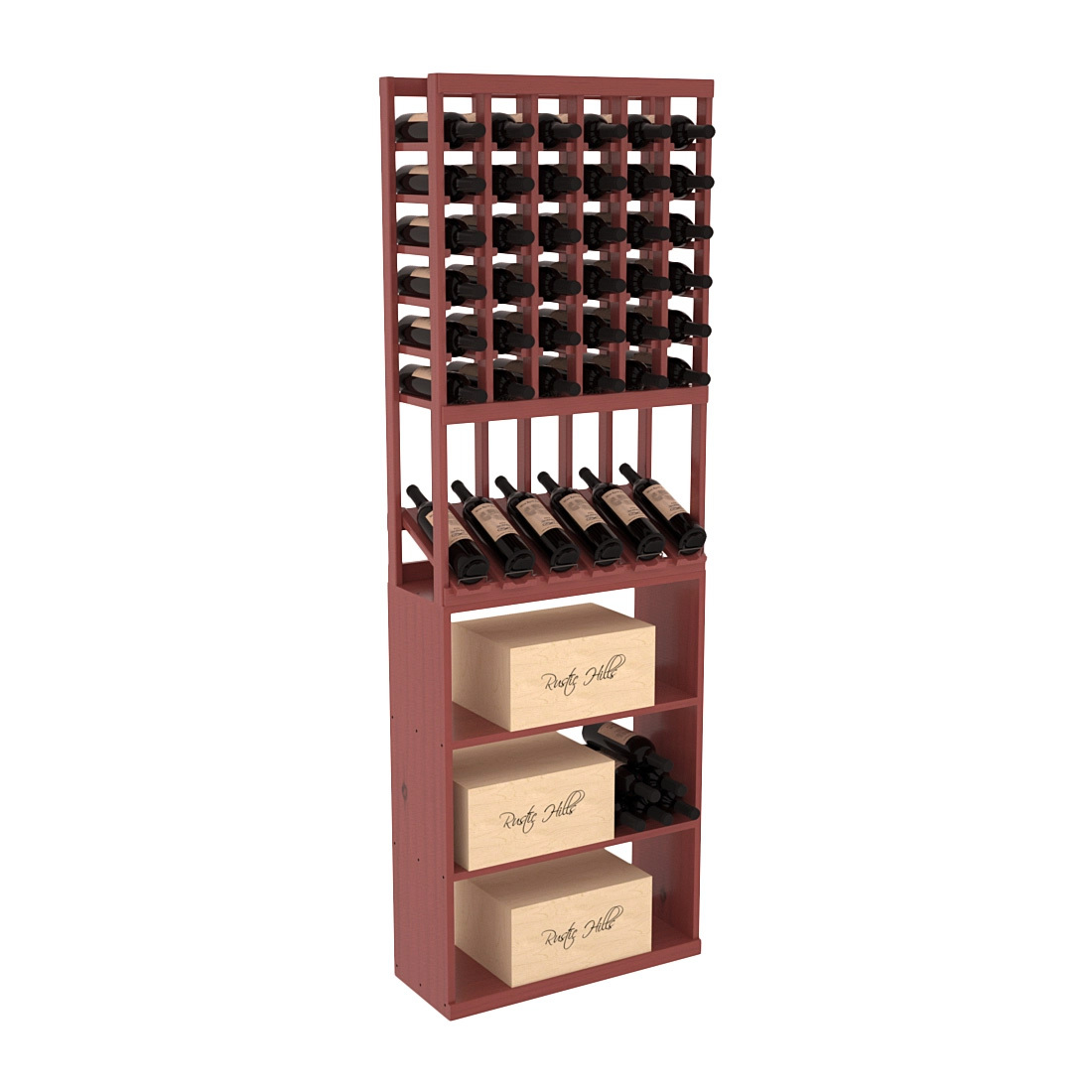InstaCellar - 6 Column High Reveal Case Bin Combo in Ponderosa Pine Cherry stained with WineSafe™ Satin Sealant