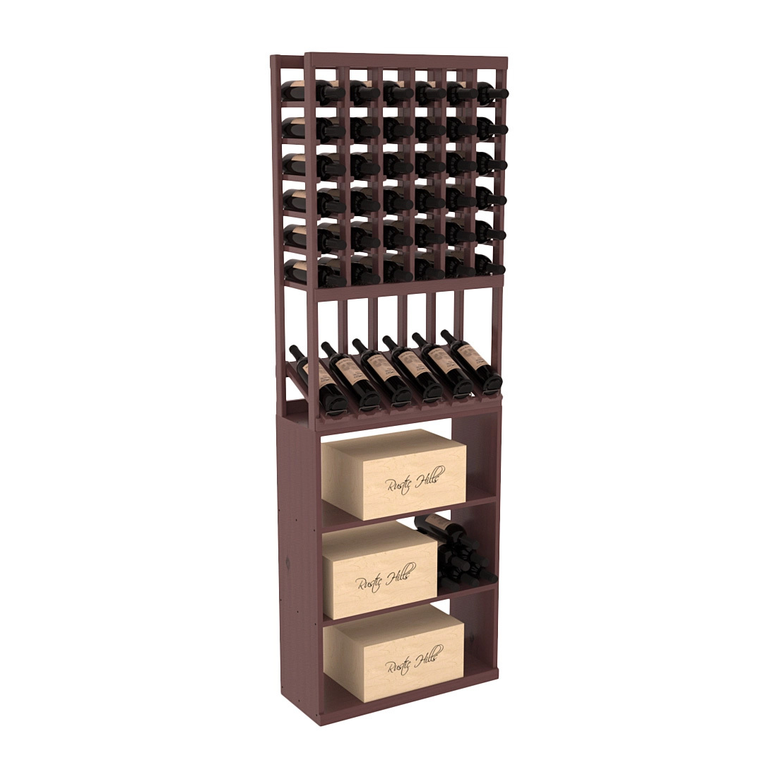 InstaCellar - 6 Column High Reveal Case Bin Combo in Ponderosa Pine Walnut stained with WineSafe™ Satin Sealant