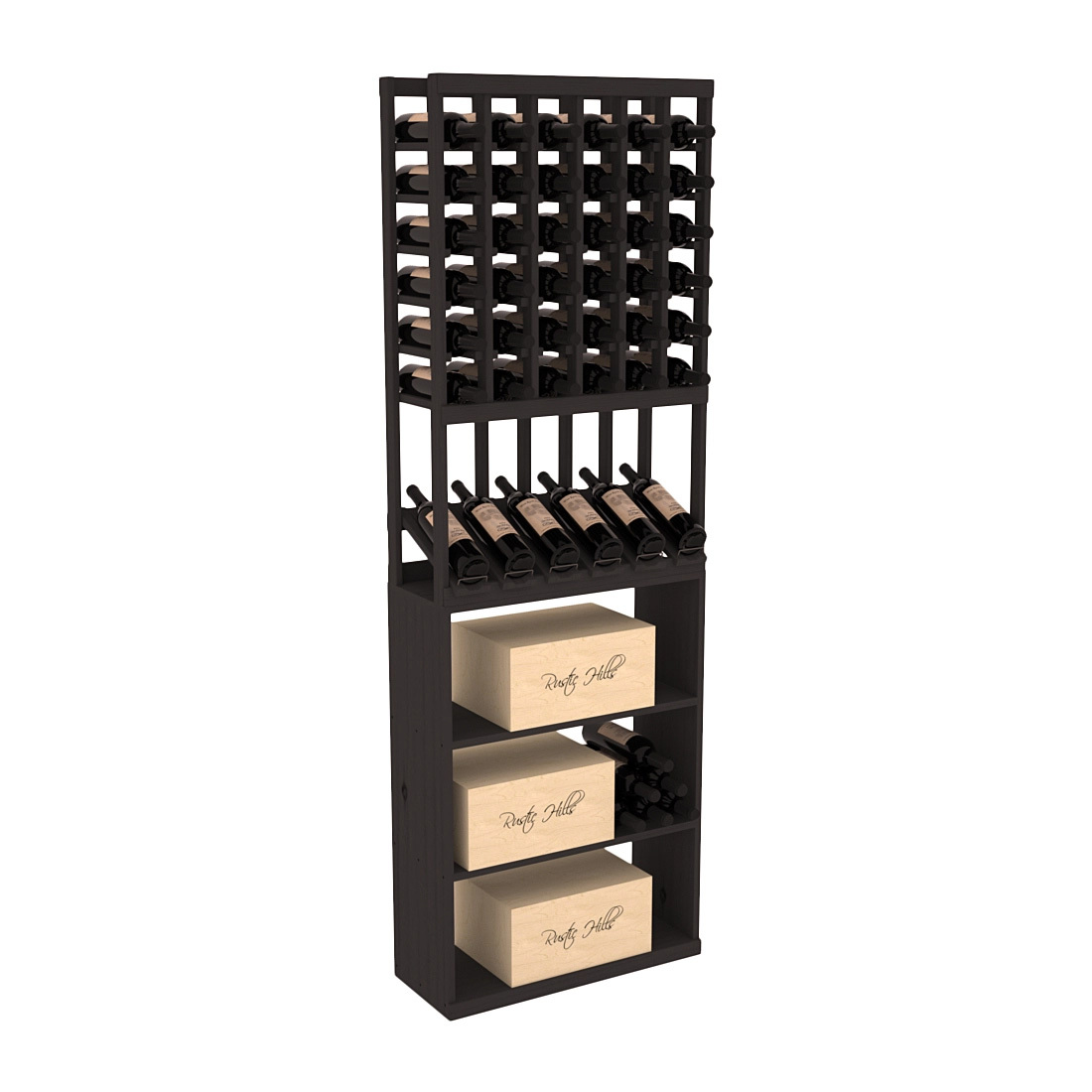 InstaCellar - 6 Column High Reveal Case Bin Combo in Ponderosa Pine Black stained without WineSafe™ Satin Sealant