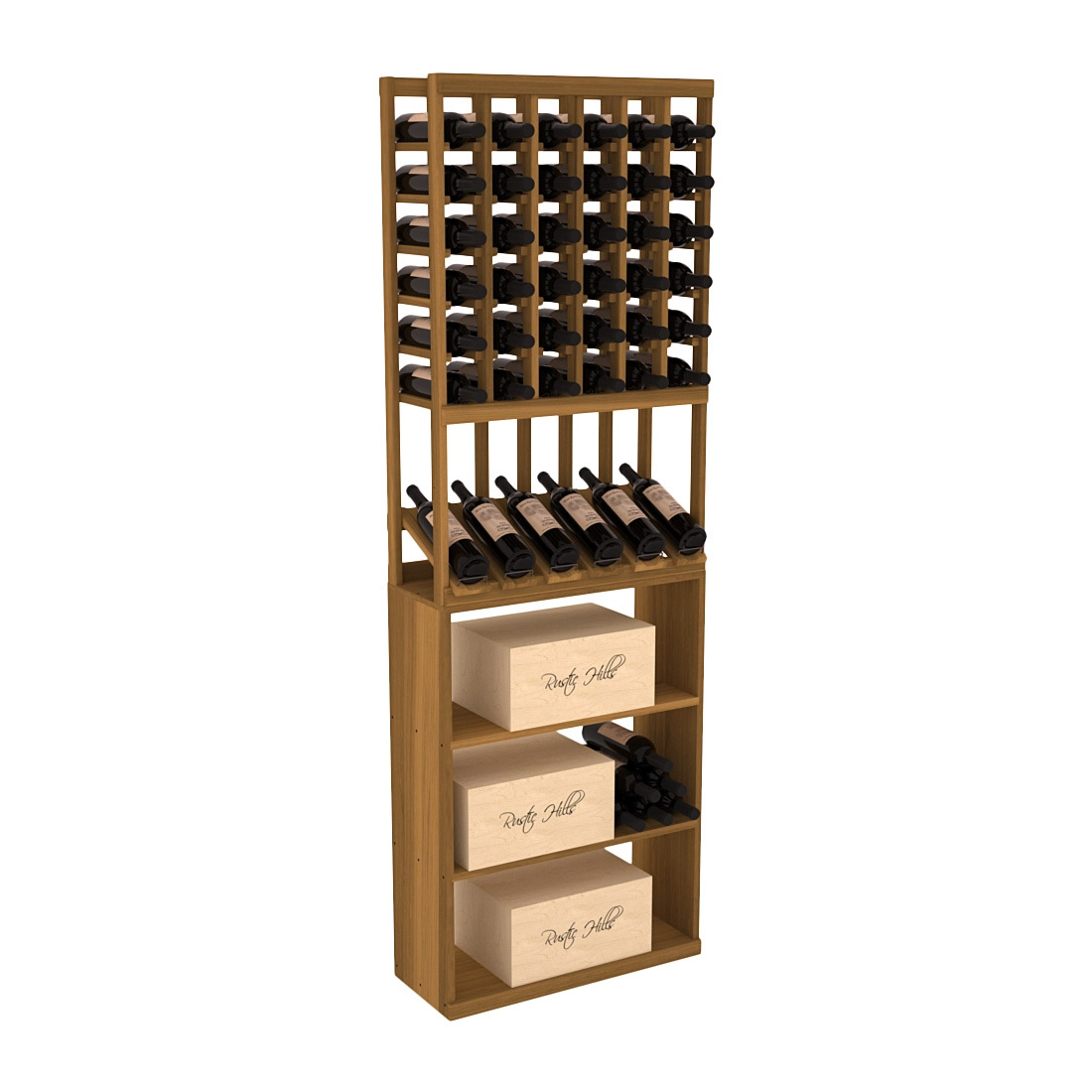 InstaCellar - 6 Column High Reveal Case Bin Combo in Premium Redwood Oak stained without WineSafe™ Satin Sealant