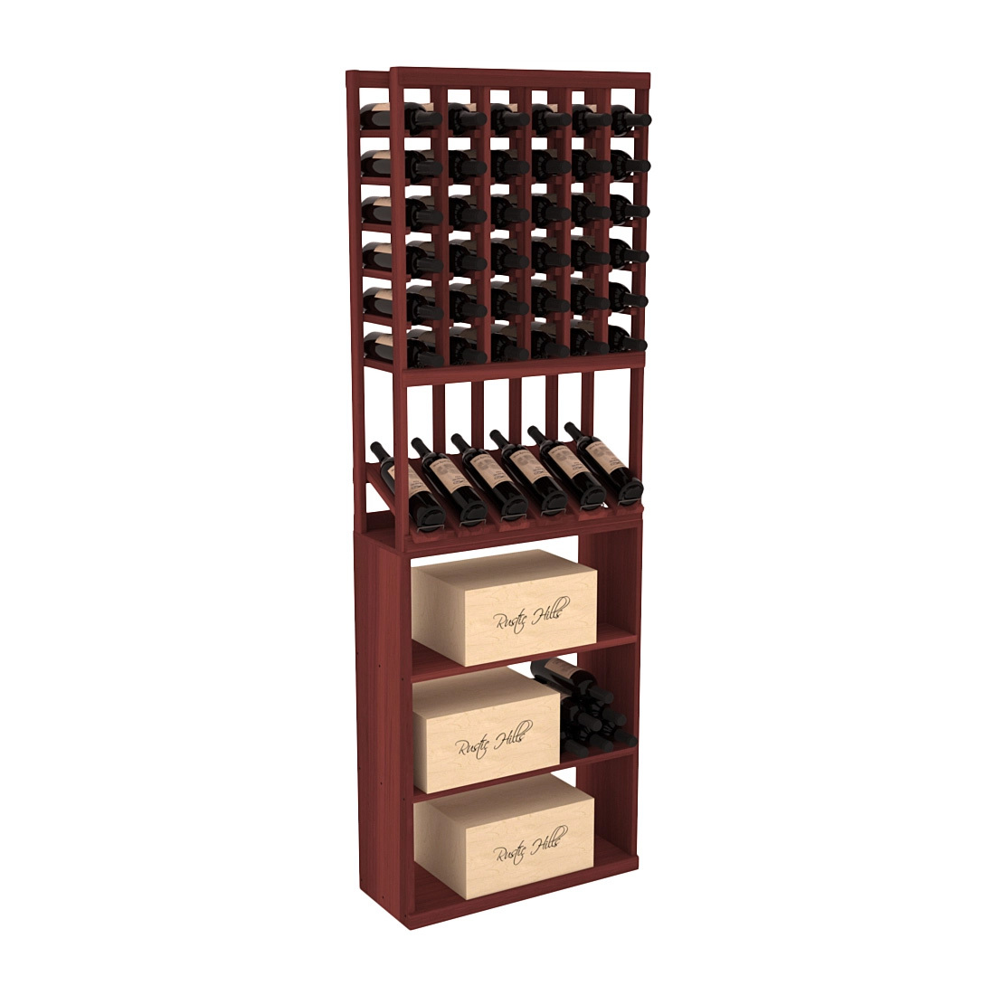 InstaCellar - 6 Column High Reveal Case Bin Combo in Premium Redwood Cherry stained without WineSafe™ Satin Sealant