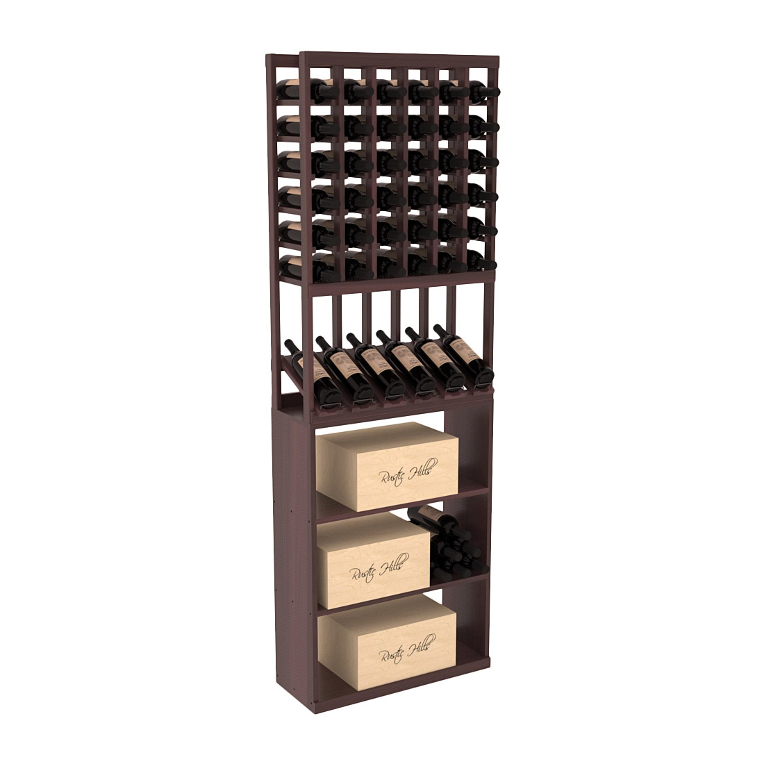 InstaCellar - 6 Column High Reveal Case Bin Combo in Premium Redwood Walnut stained with WineSafe™ Satin Sealant