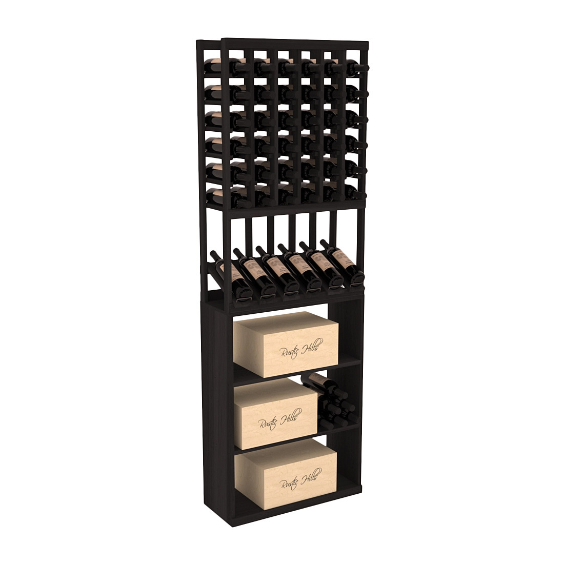 InstaCellar - 6 Column High Reveal Case Bin Combo in Premium Redwood Black stained without WineSafe™ Satin Sealant