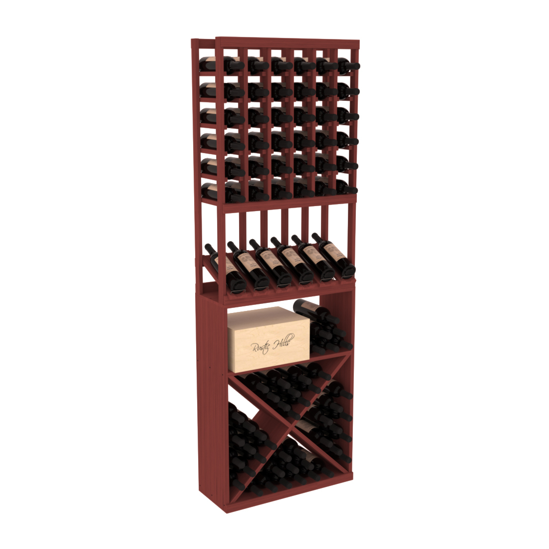 InstaCellar - 6 Column High Reveal X Bin Combo in Grand Mahogany Cherry stained without WineSafe™ Satin Sealant