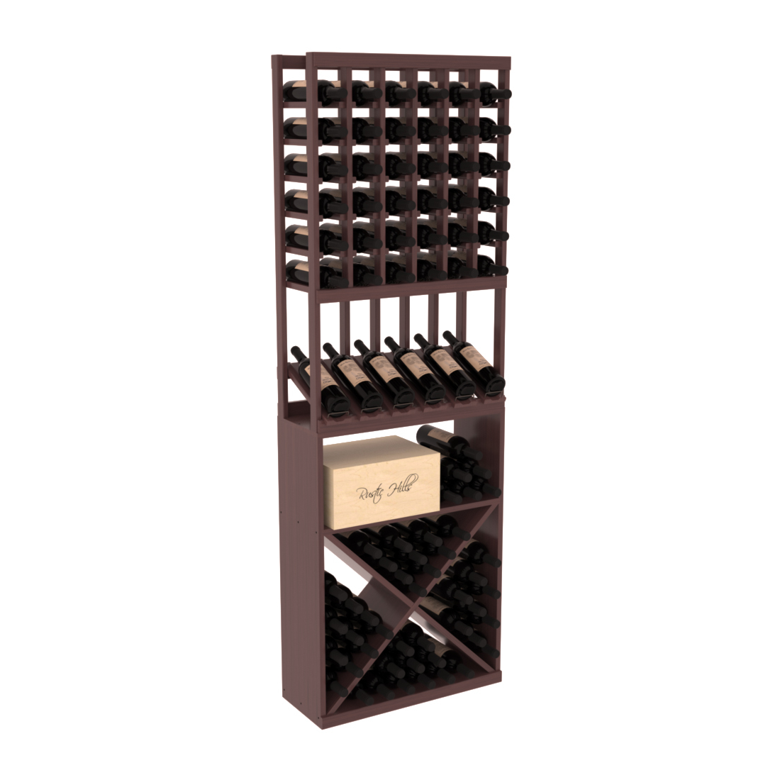 InstaCellar - 6 Column High Reveal X Bin Combo in Grand Mahogany Walnut stained with WineSafe™ Satin Sealant