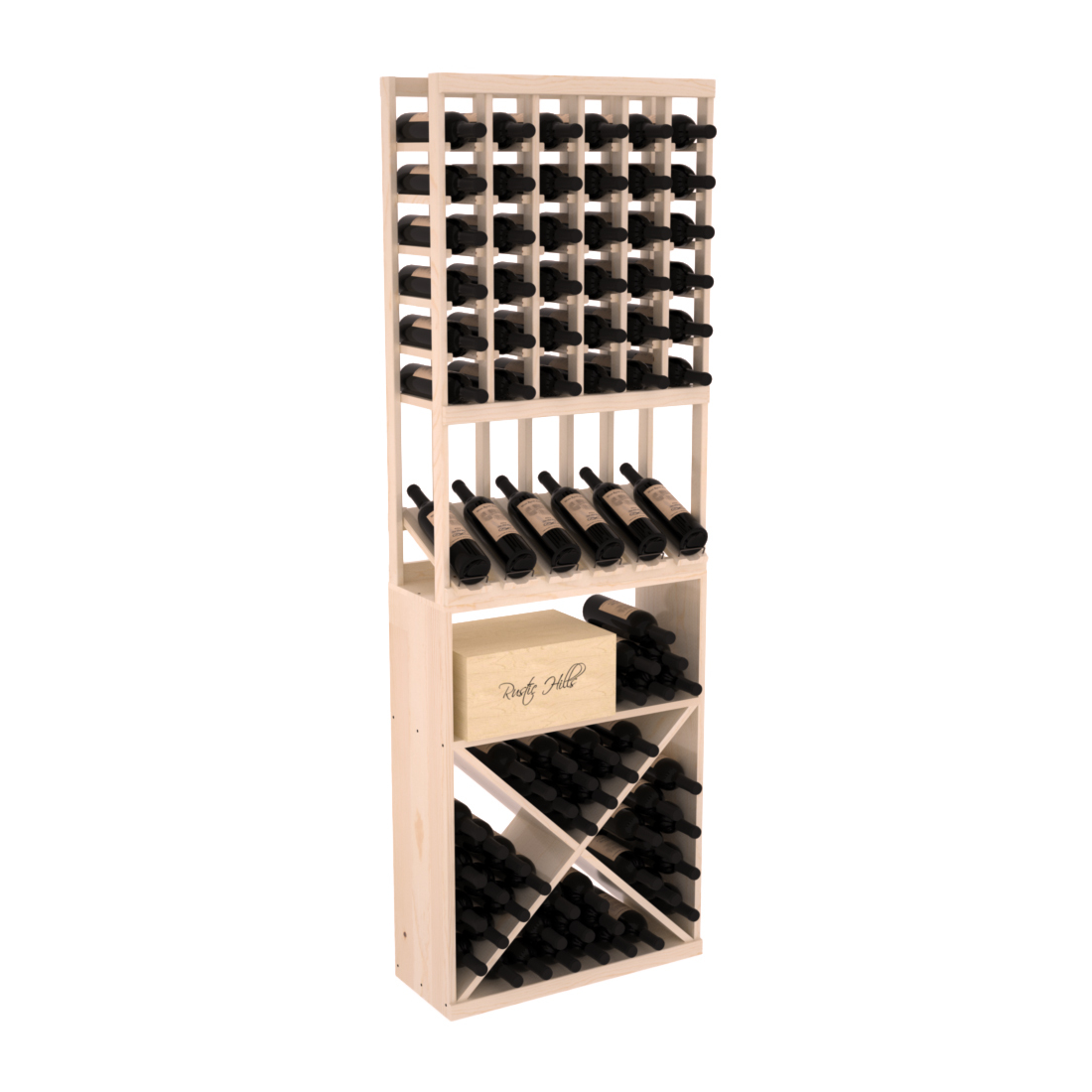 InstaCellar - 6 Column High Reveal X Bin Combo in Ponderosa Pine Unstained with WineSafe™ Satin Sealant