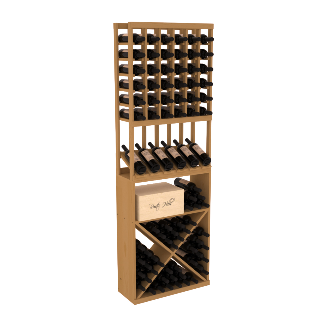 InstaCellar - 6 Column High Reveal X Bin Combo in Ponderosa Pine Oak stained without WineSafe™ Satin Sealant