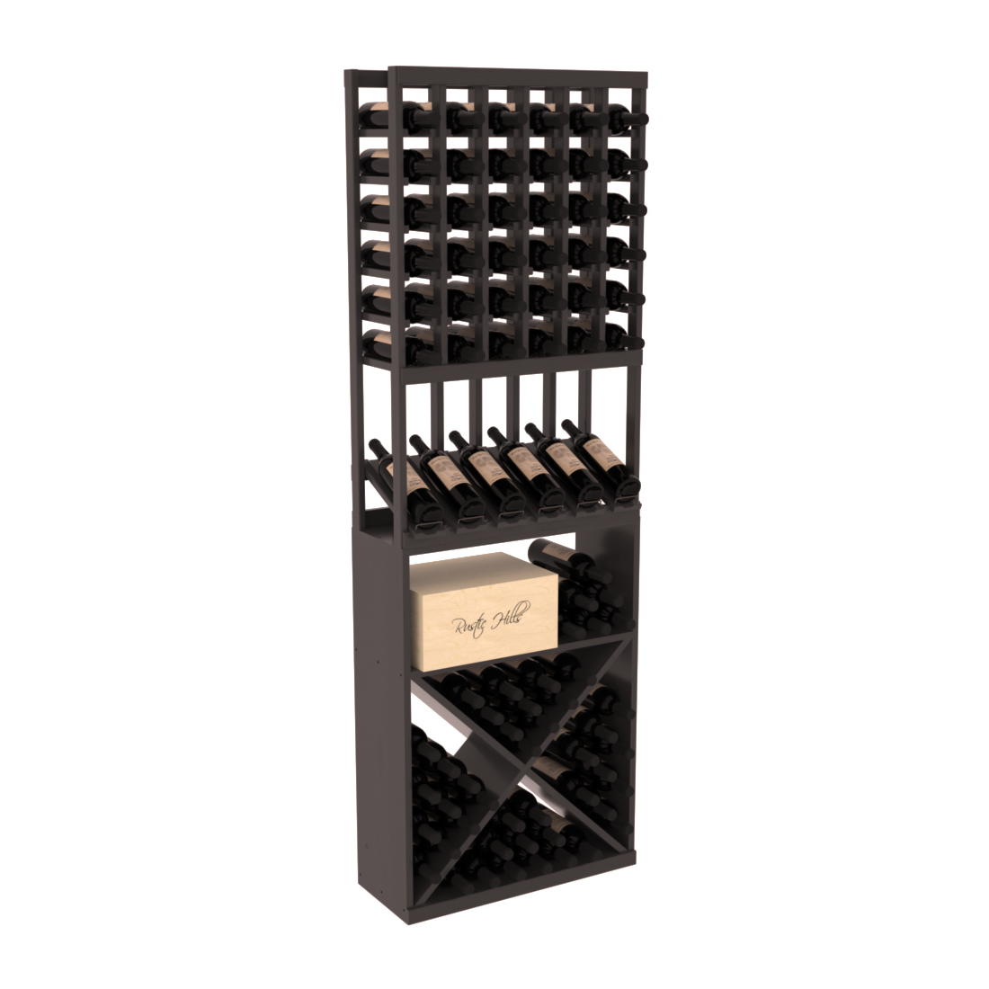 InstaCellar - 6 Column High Reveal X Bin Combo in Ponderosa Pine Black stained with WineSafe™ Satin Sealant