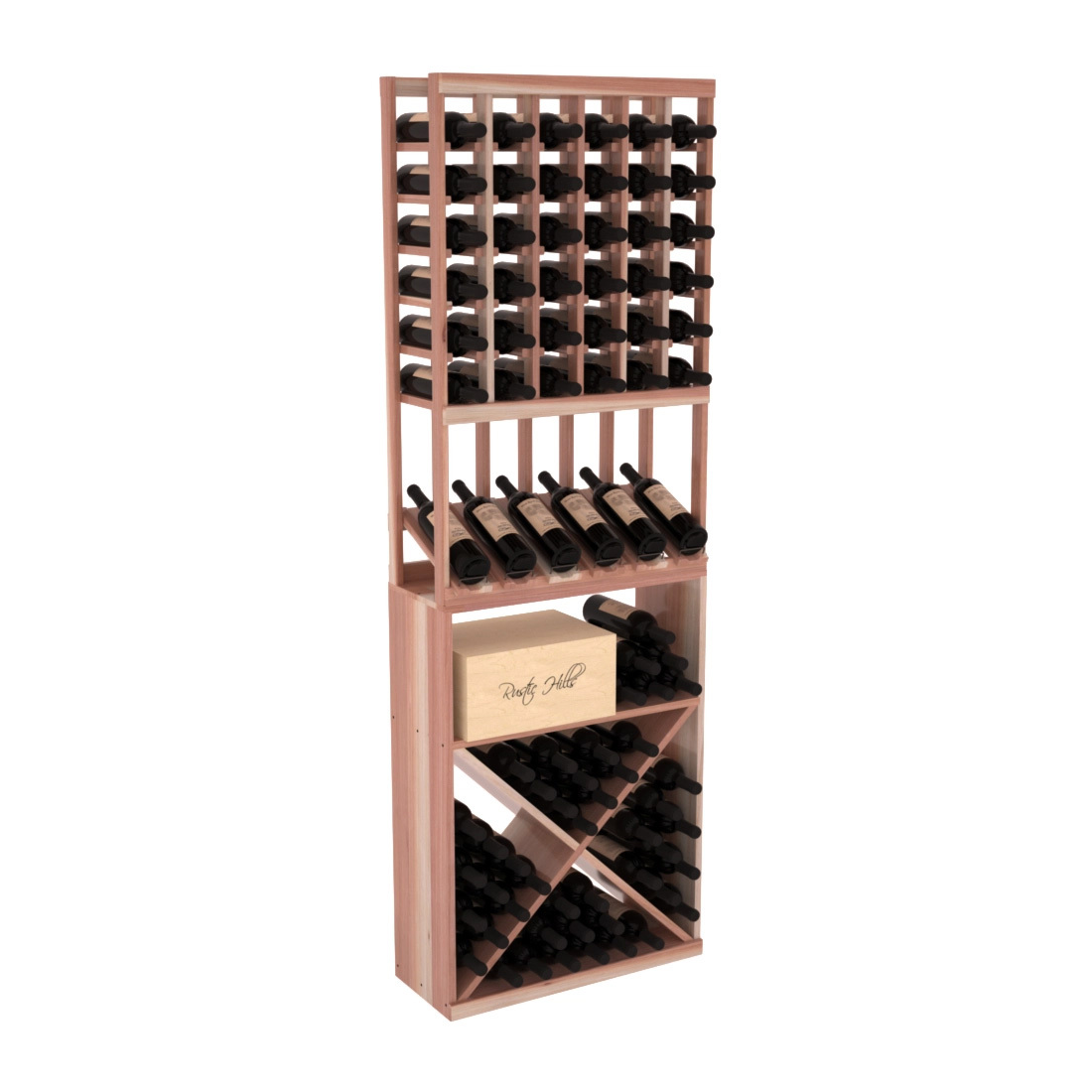 InstaCellar - 6 Column High Reveal X Bin Combo in Premium Redwood Unstained with WineSafe™ Satin Sealant