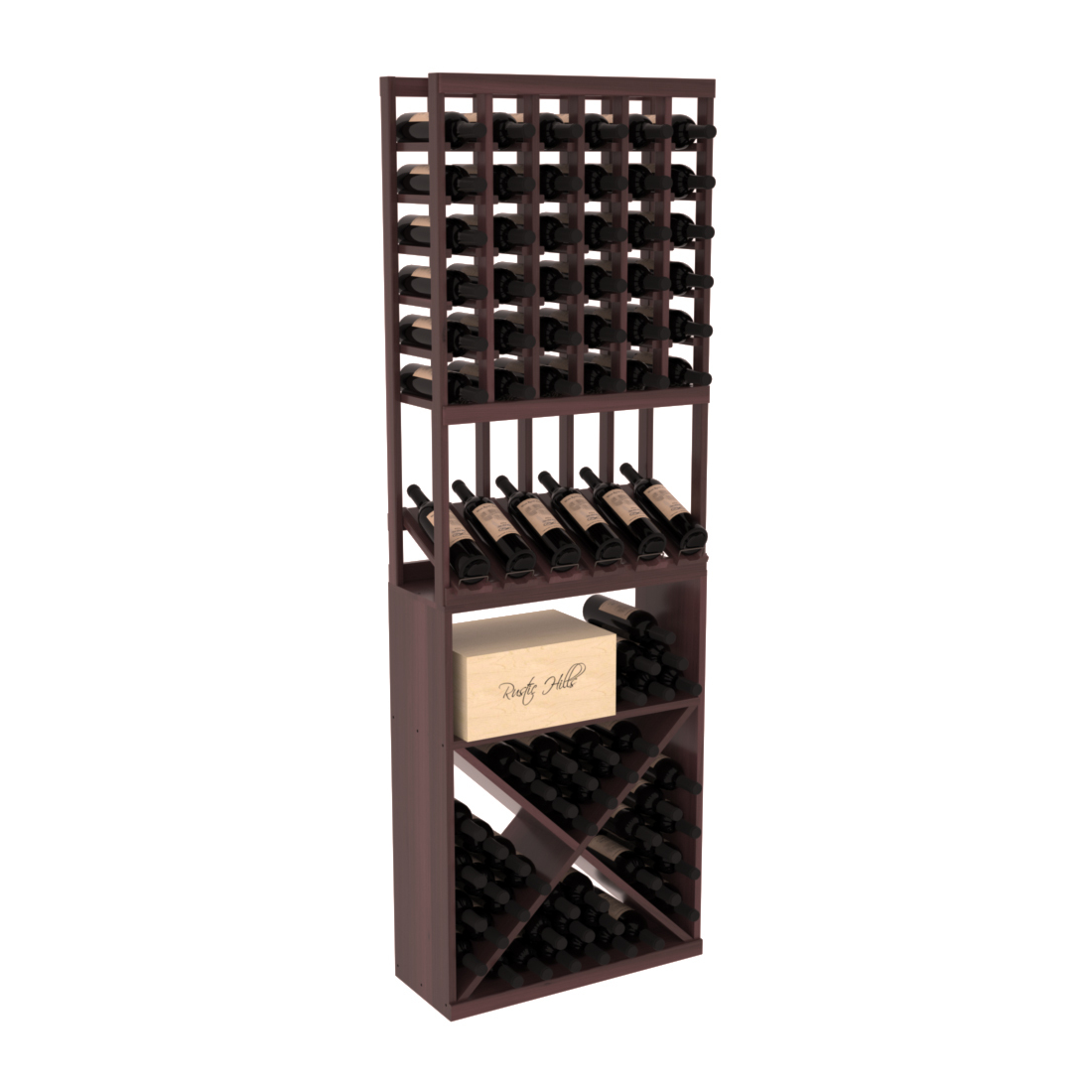 InstaCellar - 6 Column High Reveal X Bin Combo in Premium Redwood Walnut stained with WineSafe™ Satin Sealant