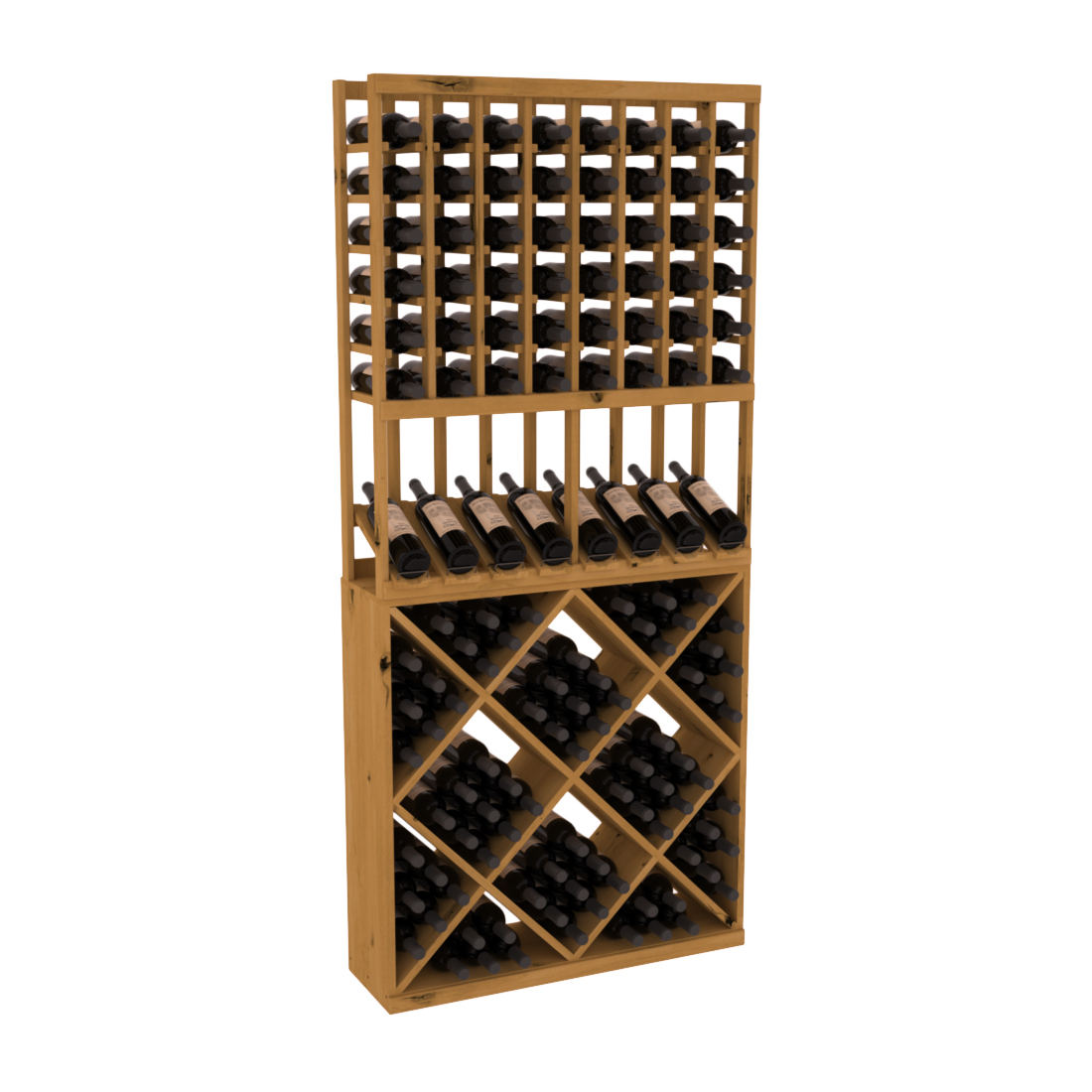 InstaCellar - 8 Column High Reveal 82 Cube Combo in Knotty Alder Oak stained without WineSafe™ Satin Sealant