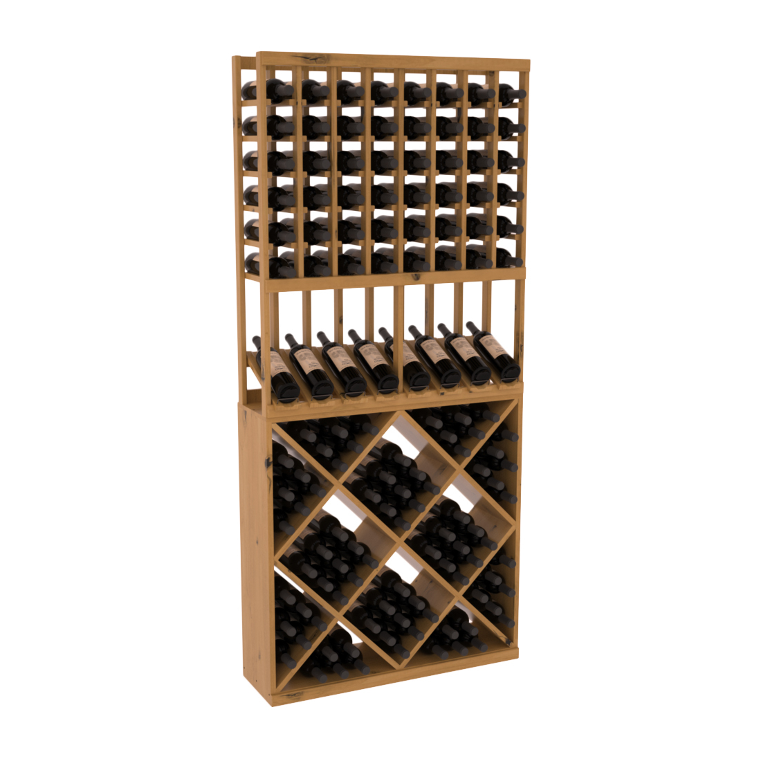 InstaCellar - 8 Column High Reveal 82 Cube Combo in Knotty Alder Oak stained with WineSafe™ Satin Sealant