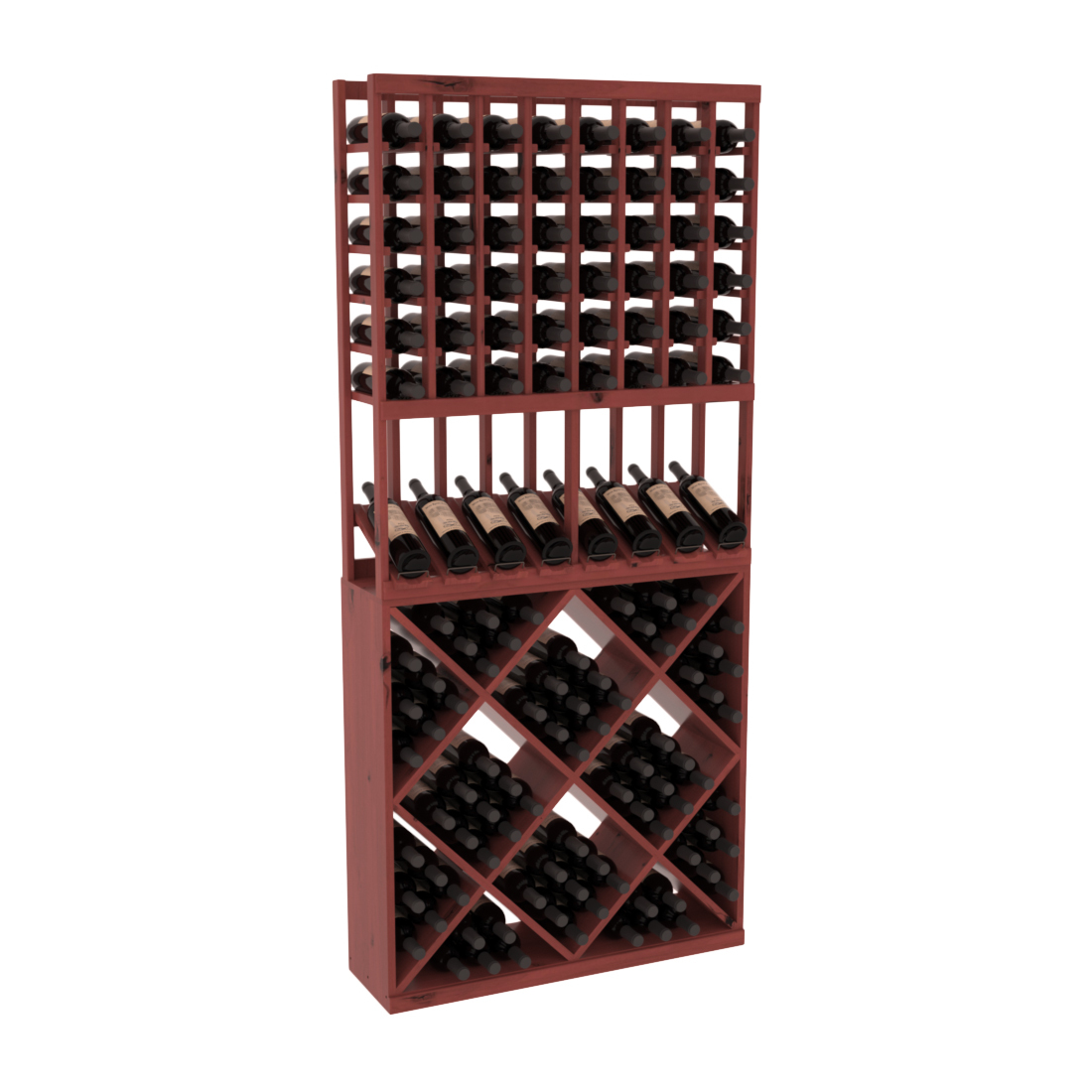 InstaCellar - 8 Column High Reveal 82 Cube Combo in Knotty Alder Cherry stained with WineSafe™ Satin Sealant