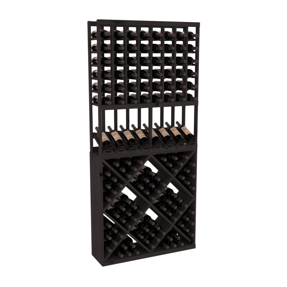 InstaCellar - 8 Column High Reveal 82 Cube Combo in Knotty Alder Black stained without WineSafe™ Satin Sealant