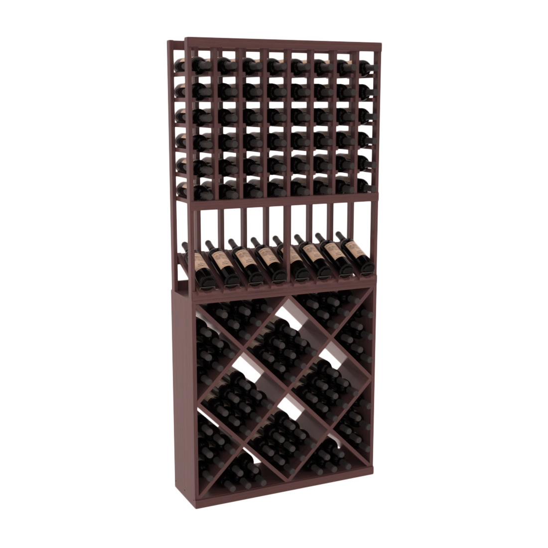 InstaCellar - 8 Column High Reveal 82 Cube Combo in Grand Mahogany Walnut stained with WineSafe™ Satin Sealant