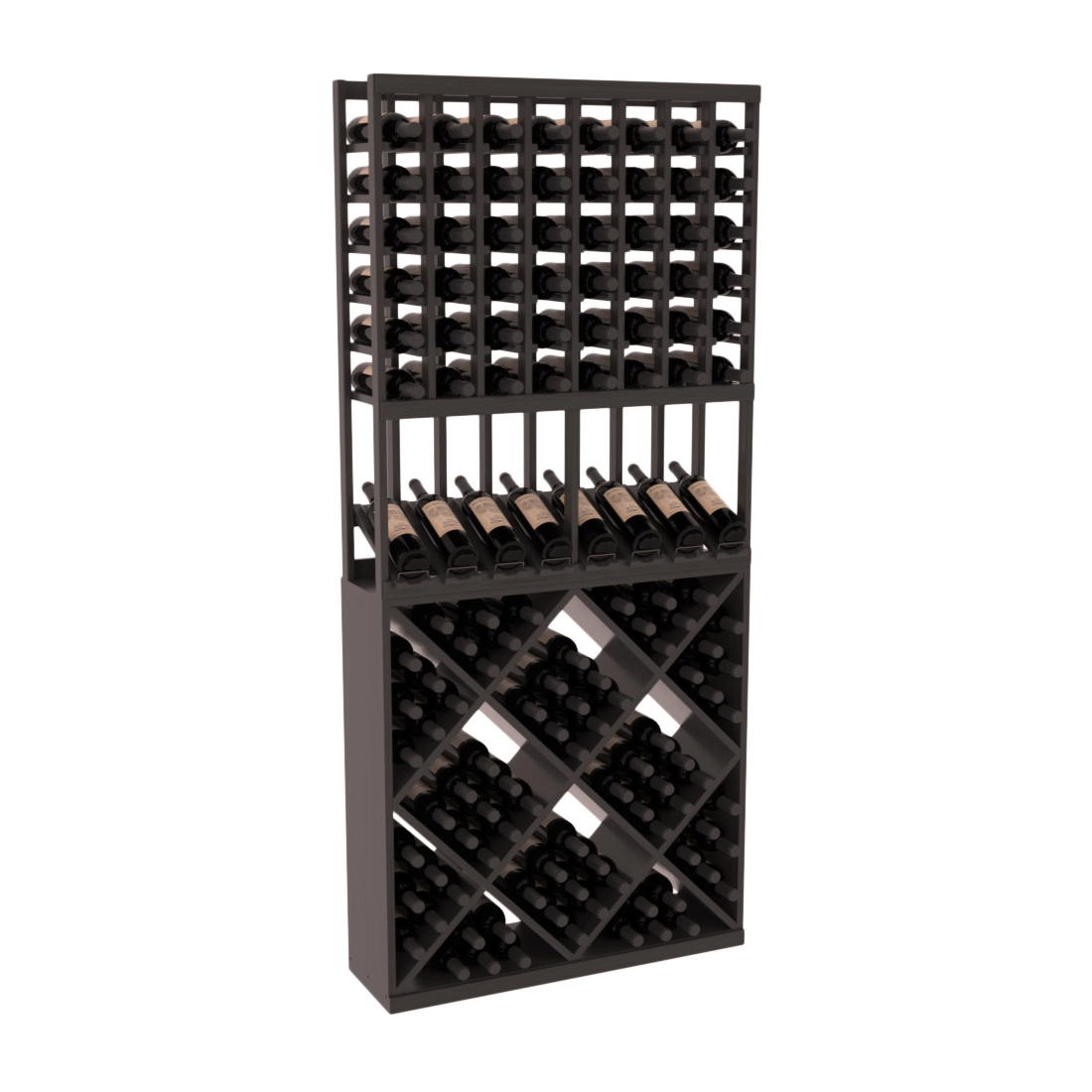 InstaCellar - 8 Column High Reveal 82 Cube Combo in Grand Mahogany Black stained with WineSafe™ Satin Sealant