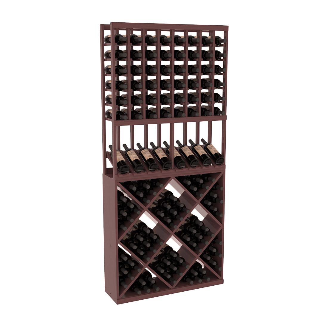 InstaCellar - 8 Column High Reveal 82 Cube Combo in Ponderosa Pine Walnut stained with WineSafe™ Satin Sealant