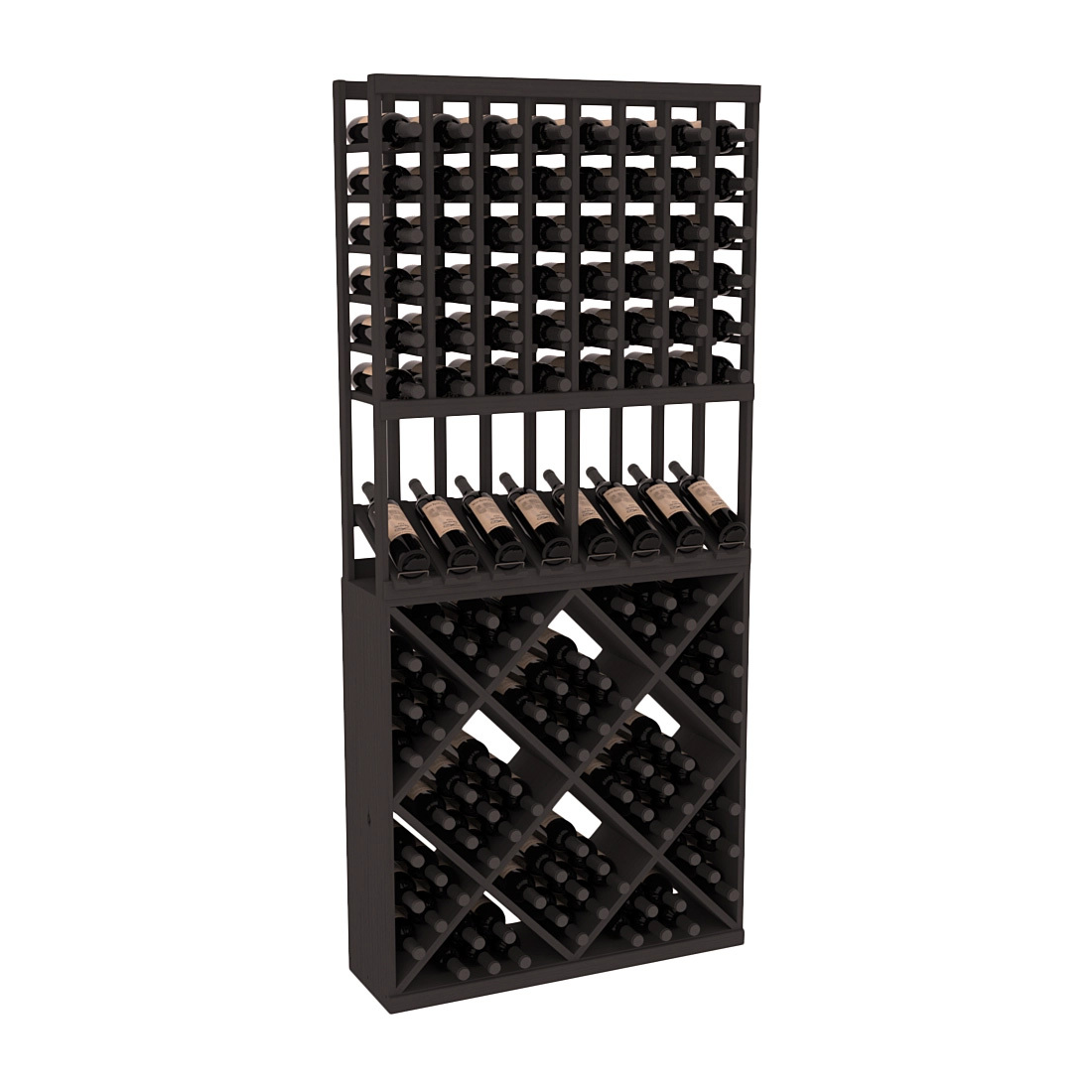 InstaCellar - 8 Column High Reveal 82 Cube Combo in Ponderosa Pine Black stained without WineSafe™ Satin Sealant