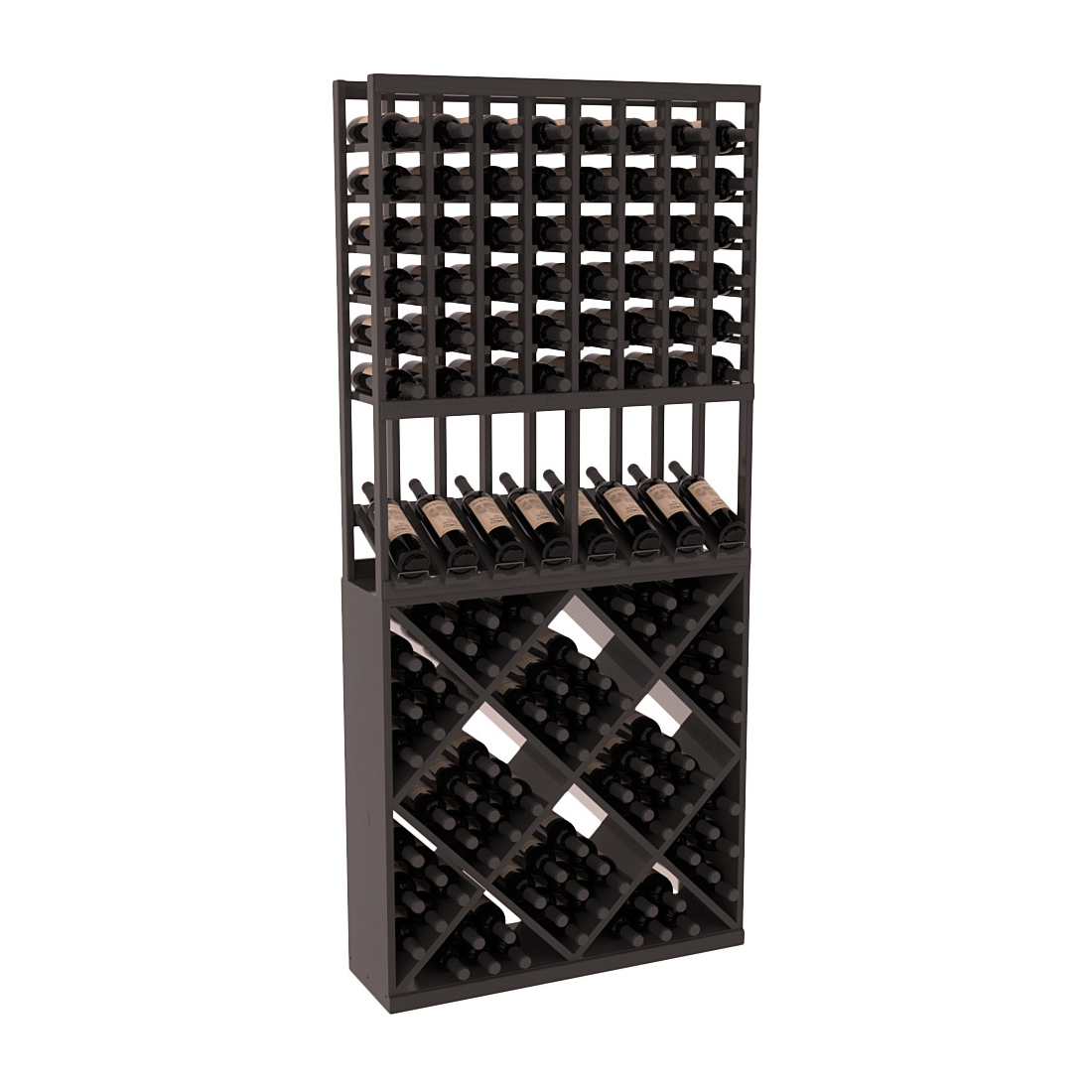 InstaCellar - 8 Column High Reveal 82 Cube Combo in Ponderosa Pine Black stained with WineSafe™ Satin Sealant